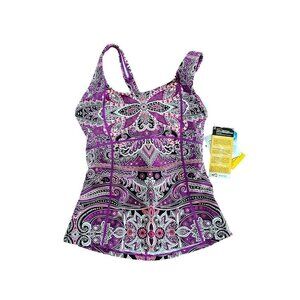 Athleta‎ Wired Tankini Swim Tank NWT Cross Back Stretch XS Purple Mandalia Print